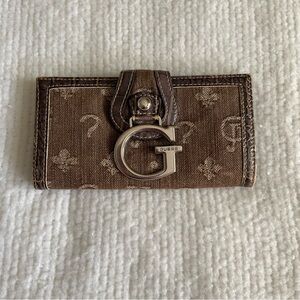 GUESS Brown Monogram Wallet with Silver G Logo
